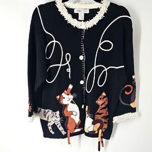 Cat Lovers Sweater w Sequins Ramie Cotton Grandmacore Pets Sz: XL